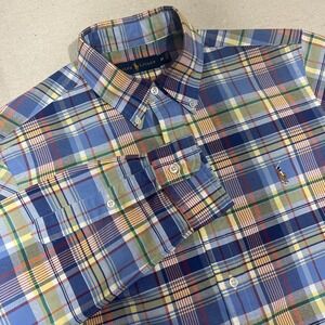 Ralph Lauren Oxford Cloth Plaid Button Down Mens Medium Colorful Flesh Pony OCBD